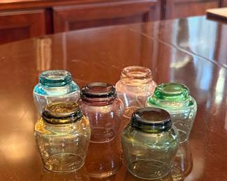 Mid-Century Multi-Colored Etched Glass Shot Glasses
