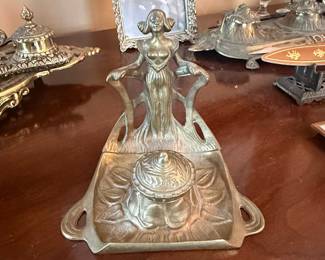 Art Nouveau Figural Nude Woman Inkwell