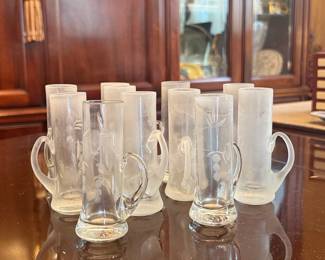Vintage Etched Floral Shot Glasses with Handles, Set of 10