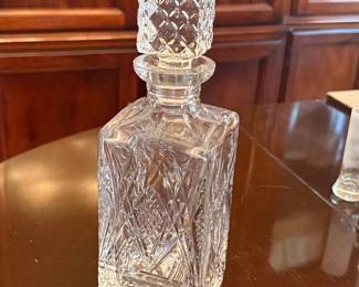 Cut Crystal Square Decanter with Diamond Pattern and Starburst Base