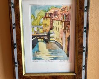 Watercolor Painting of Prague Canal Scene