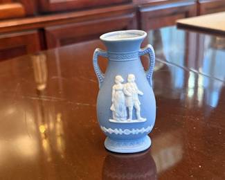 Occupied Japan Jasperware-Style Miniature Vase with Courting Couple