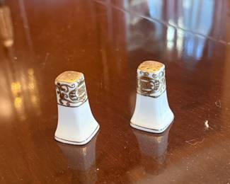 Vintage Porcelain Salt and Pepper Shakers with Gold Scrollwork - Made in Japan