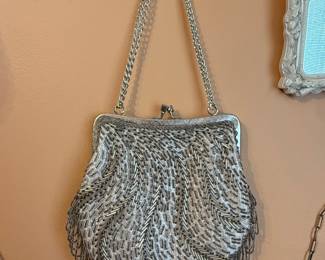 Regale Ltd. Silver Beaded Evening Bag with Fringe