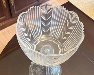 Vintage Crystal Clear Industries Pedestal Bowl with Leaf Design