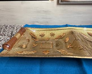 Mid-Century Modern Colony Glass Gold Leaf Serving Tray