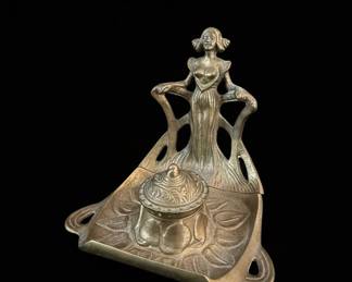 Art Nouveau Figural Nude Woman Inkwell