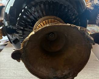 Vintage Black Porcelain and Bronze Peacock Centerpiece Bowl