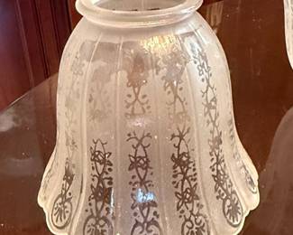 Vintage Frosted Glass Floral Etched Bell Lamp Shades