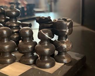 Hand Carved Black and Pink Marble Chess Set
