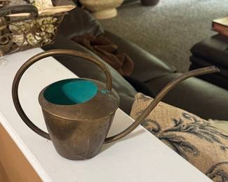 Vintage Brass Watering Can with Teal Interior