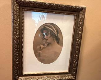 Antique Sepia Portrait Print in Ornate Gilt Frame