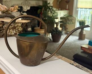 Vintage Brass Watering Can with Teal Interior