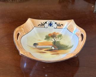 Noritake Hand Painted Lusterware Landscape Dish with Handles