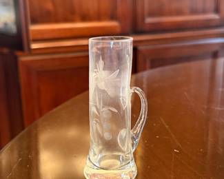 Vintage Etched Floral Shot Glasses with Handles, Set of 10