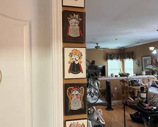 Set of Five Framed Chinese Peking Opera Paper Cut Prints