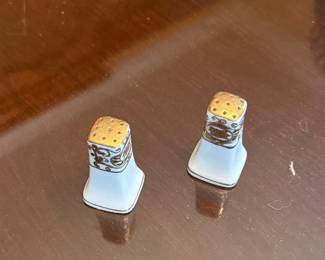 Vintage Porcelain Salt and Pepper Shakers with Gold Scrollwork - Made in Japan