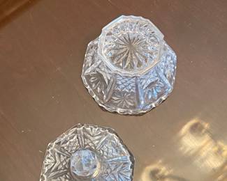 Pressed Glass Covered Candy Dish with Starburst and Diamond Patterns
