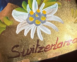 Vintage Hand-Painted Swiss Cowbell Souvenir with Edelweiss and Gentian Flowers