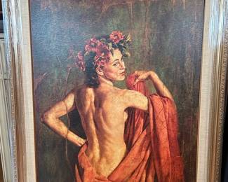 Vintage Decorative Print of Woman with Floral Wreath