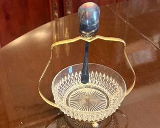 Vintage Glass Jam Jar with Spoon and Gold-Tone Stand