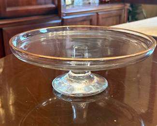Vintage Glass Cake Stand with Gold Trim