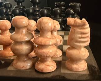 Hand Carved Black and Pink Marble Chess Set