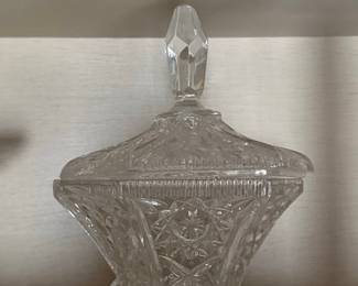 Vintage Cut Crystal Hexagonal Footed Candy Dish with Lid