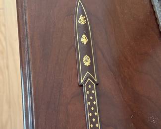 Vintage Decorative Letter Opener with Scabbard - Heraldic Design
