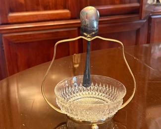Vintage Glass Jam Jar with Spoon and Gold-Tone Stand