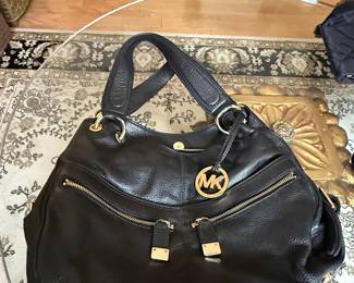 Michael Kors Black Pebbled Leather Hobo Bag with Gold Hardware