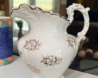 Vintage KTK Porcelain Floral Creamer with Gold Trim