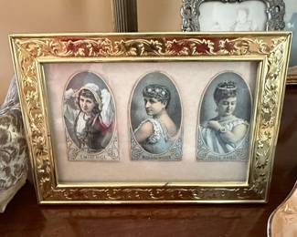 Vintage Victorian Actress Portrait Trade Cards in Gilt Frame