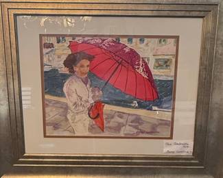 Barry Garelick Watercolor Painting 'Red Umbrella'
