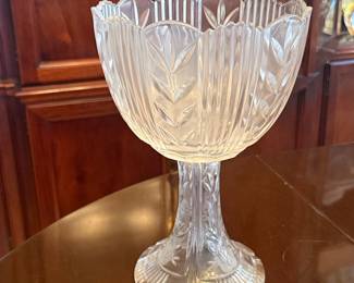 Vintage Crystal Clear Industries Pedestal Bowl with Leaf Design
