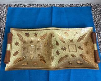 Mid-Century Modern Colony Glass Gold Leaf Serving Tray
