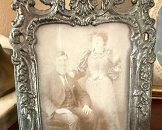 Antique Victorian Ornate Silver Cast Metal Easel Back Photo Frame