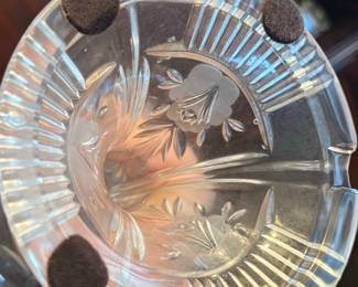 Vintage Crystal Clear Industries Pedestal Bowl with Leaf Design
