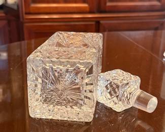 Cut Crystal Square Decanter with Diamond Pattern and Starburst Base