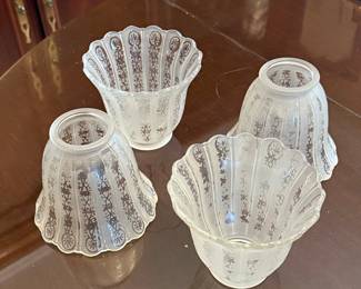 Vintage Frosted Glass Floral Etched Bell Lamp Shades