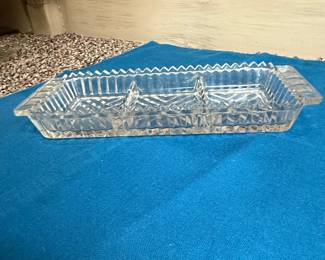 Vintage Clear Pressed Glass 3-Section Relish Tray with Sawtooth Edge