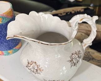 Vintage KTK Porcelain Floral Creamer with Gold Trim