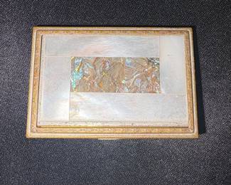Vintage "Unique" Mother of Pearl and Abalone Compact Case