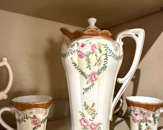 R.S. Prussia Porcelain Chocolate Set with Pink Roses
