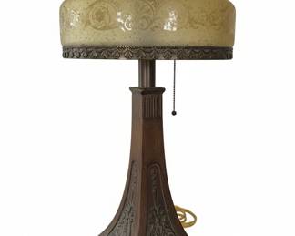 Antique Charles Parker Art Nouveau Slag Glass Table Lamp