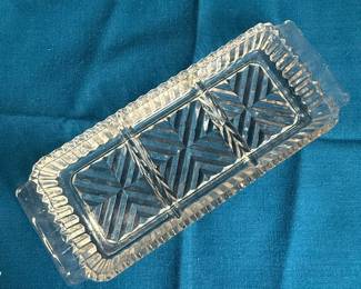 Vintage Clear Pressed Glass 3-Section Relish Tray with Sawtooth Edge