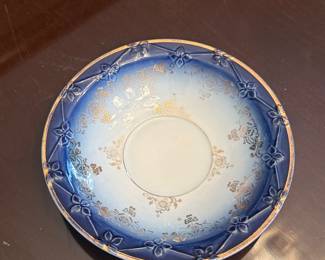 Victorian Style Cobalt Blue and Gold Porcelain Footed Teacup and Saucer