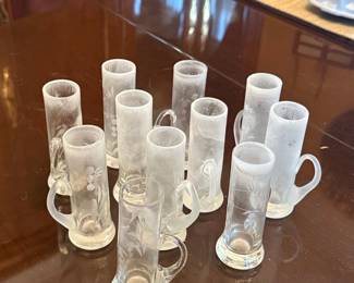 Vintage Etched Floral Shot Glasses with Handles, Set of 10