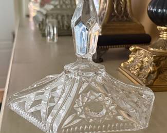 Vintage Cut Crystal Hexagonal Footed Candy Dish with Lid