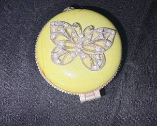Vintage Enamel and Rhinestone Butterfly Pill Box
